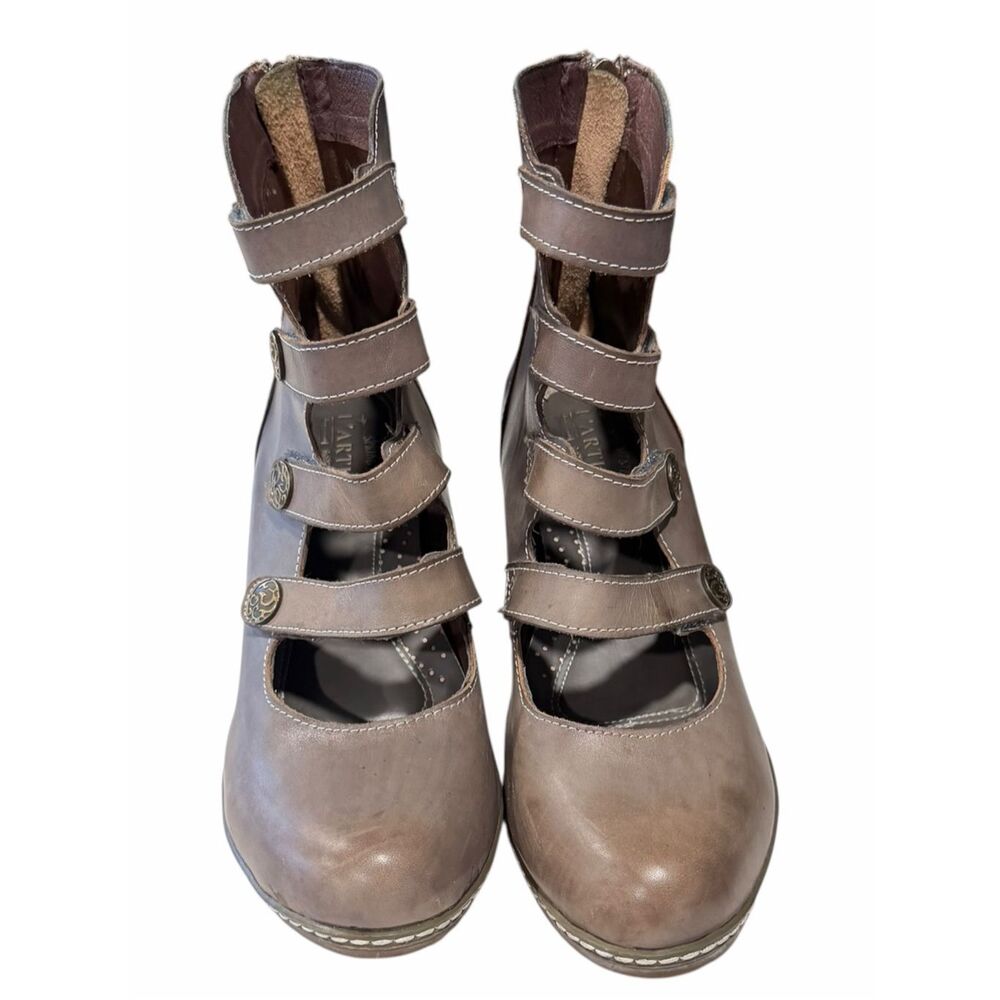 L’ARTISTE BY SPRING STEP Gray Leather Stripy Button Ankle Boots Size 10 EU 41 - Picture 5 of 7
